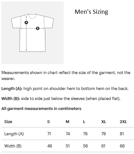 diagram of mens tshirt sizing