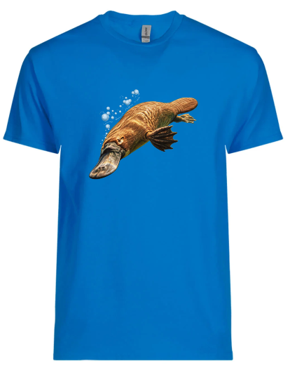 platypus image on a blue tshirt